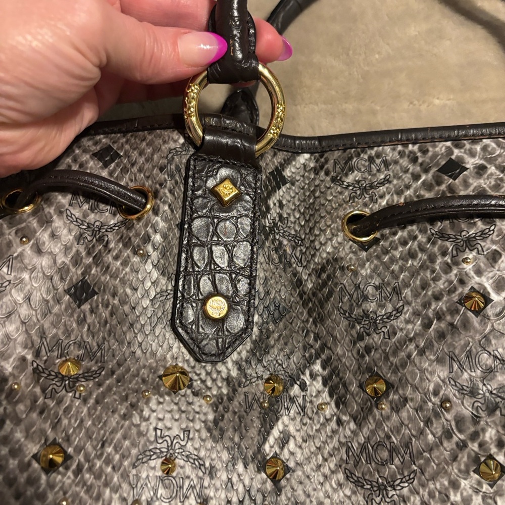 MCM limited edition Gray Snake Print Satchel with studs gorgeous - Picture 5 of 17